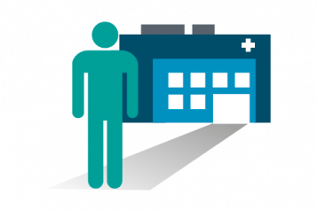 picture logo of person walking into a hospital 