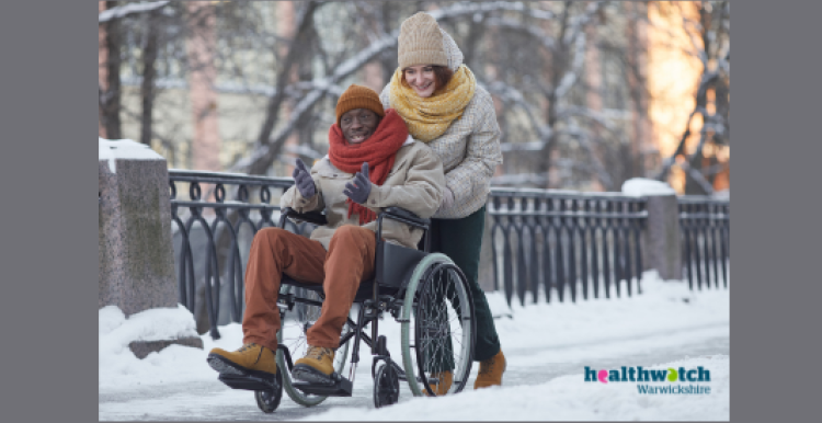 Woman and man outside in winter