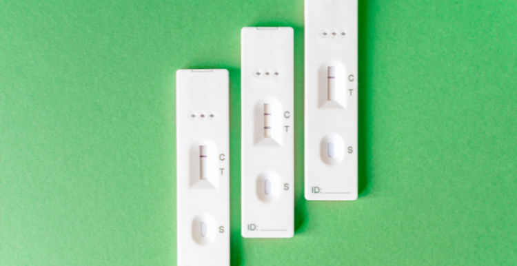 Covid Lateral Flow Tests, showing negative and positive results