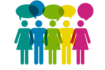 Line of people with speech bubbles
