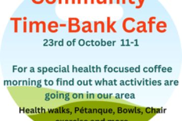 Poster to advertise Lighthorne Heath Time-Bank cafe health event