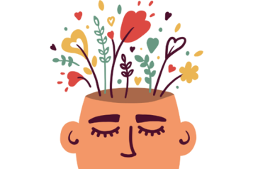 Wellbeing For Life image, flowers appearing from the top of a head