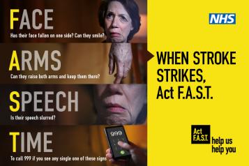 Text reads: When Stroke Strikes, Act FAST. Face-Arms-Speech-Time
