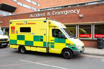An ambulance outside a hospital