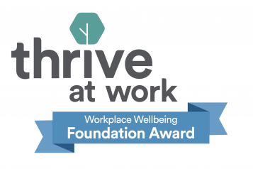 Text reading 'Thrive at work Workplace wellbeing Foundation Award'