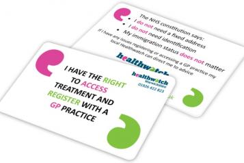 cards showing information about your rights to access healthcare
