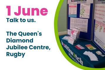 Talk to us, Rugby 1st June 2023. Our stall.