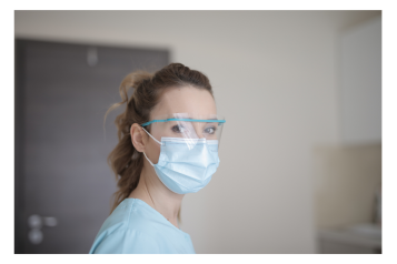 Health care staff wearing mask and goggles