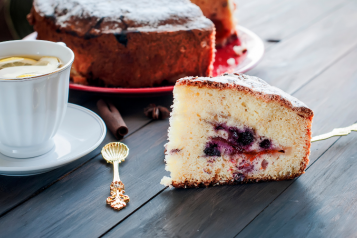 a cup of tea and slice of cake