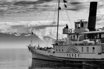 black and white image of an old ship