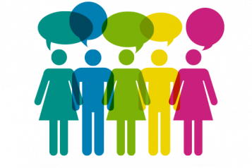 infographic of a group of people with speech bubbles