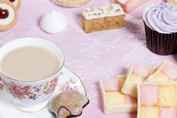 Cup of tea and a selection of cakes