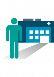 Picture logo of a person walking into a GP surgery