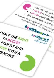 cards showing information about your rights to access healthcare